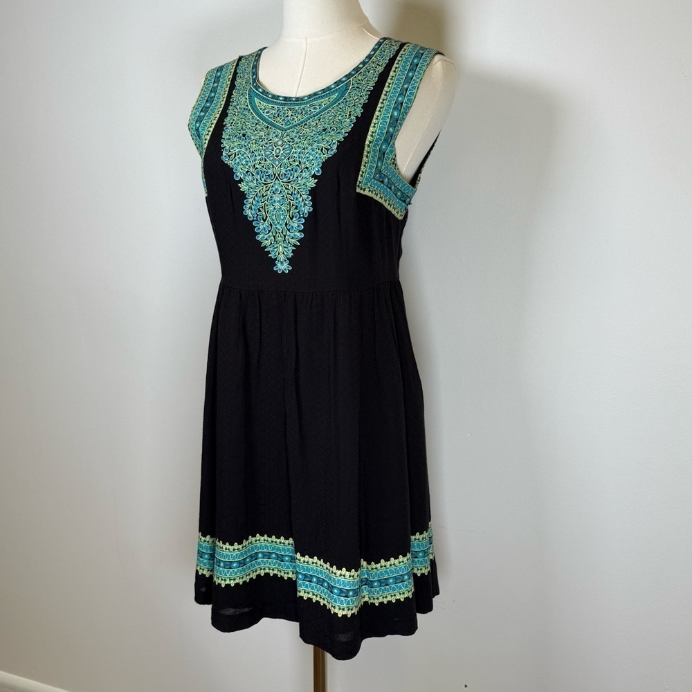 Free People Black And Green Floral Sleeveless Lightweight Dress Women’s Size 2 - Picture 3 of 9